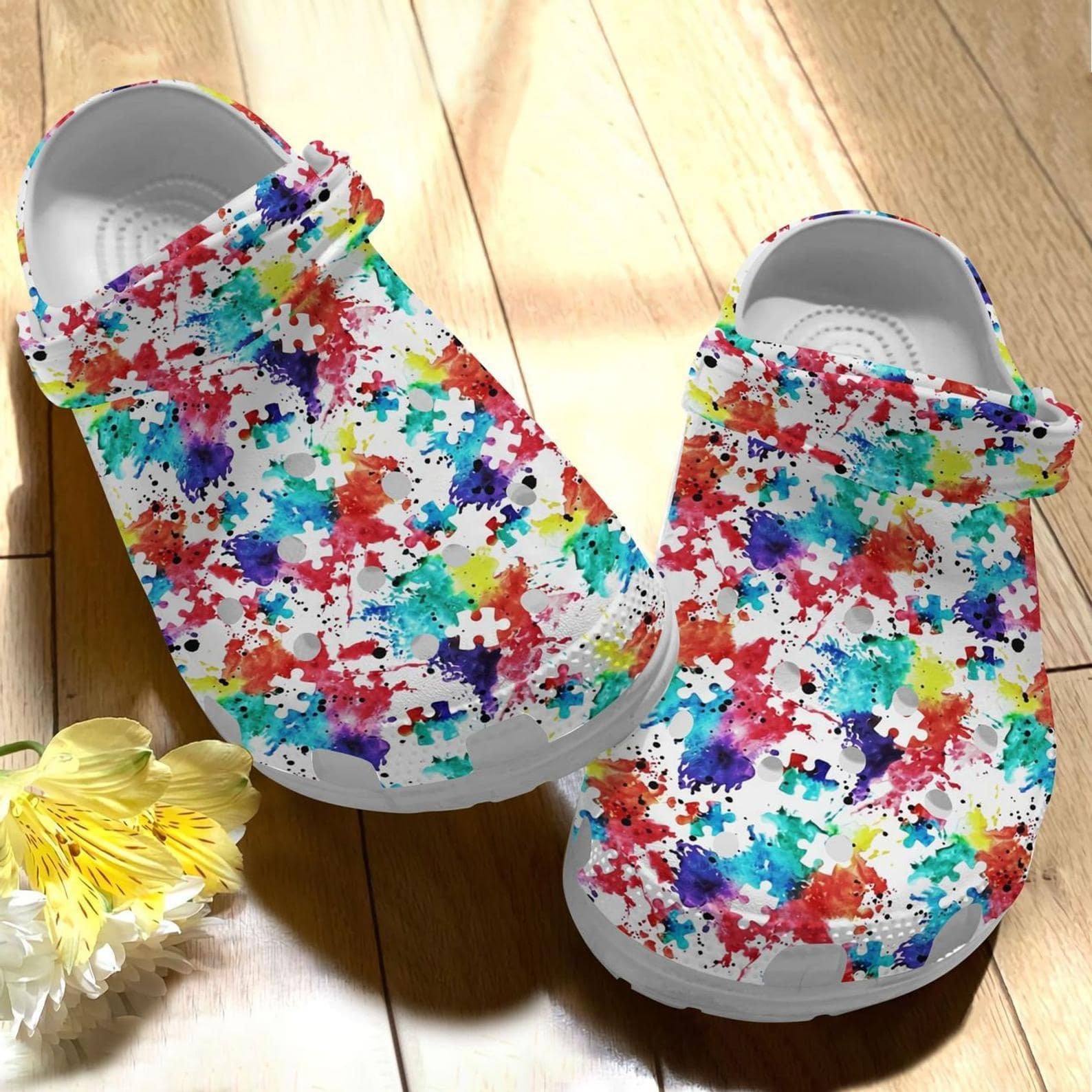 Autism Awareness Crocs Painting Colorful Puzzle Crocband Clog Shoes For Men Women