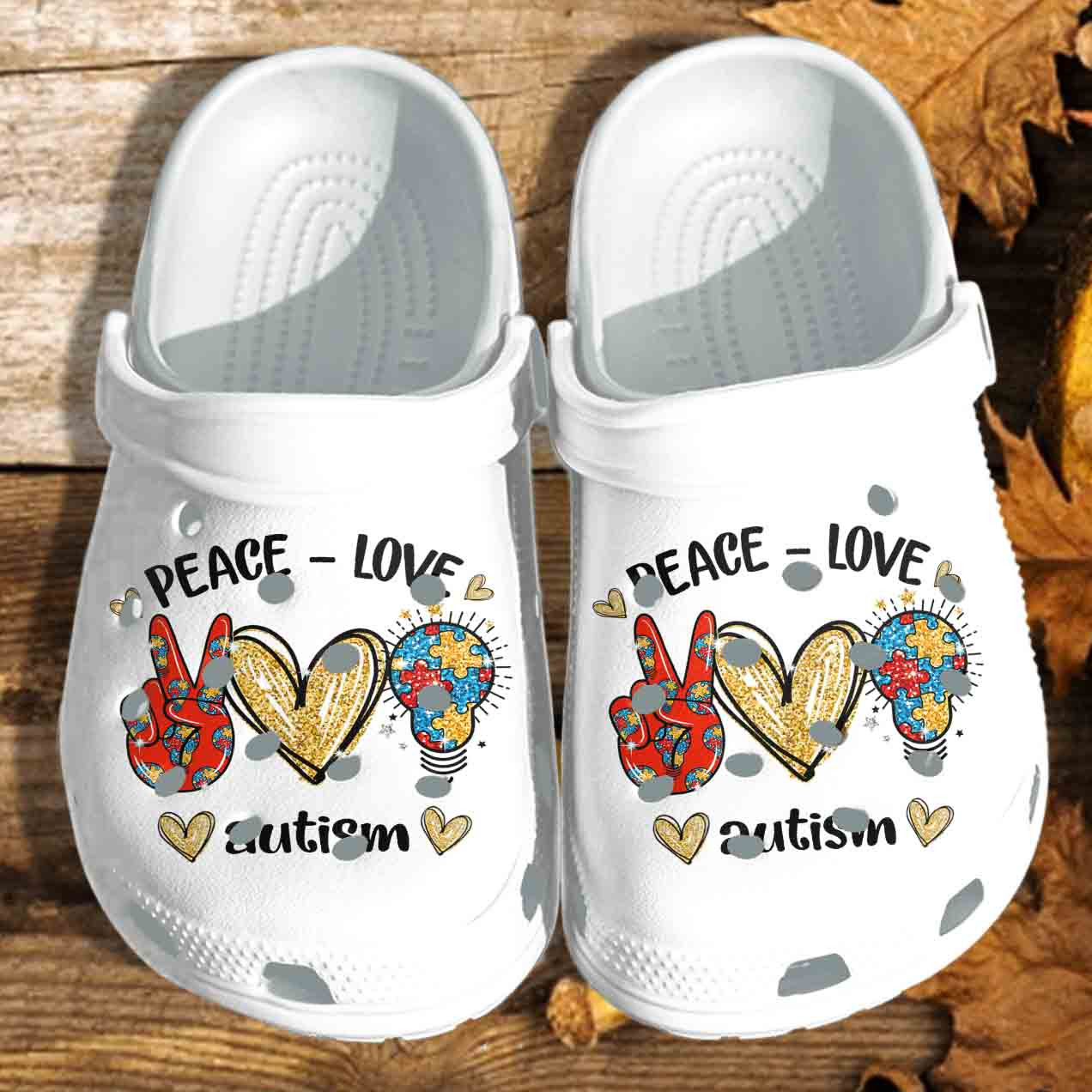 Autism Awareness Crocs Peace Love Autism Crocband Clog Shoes For Men Women