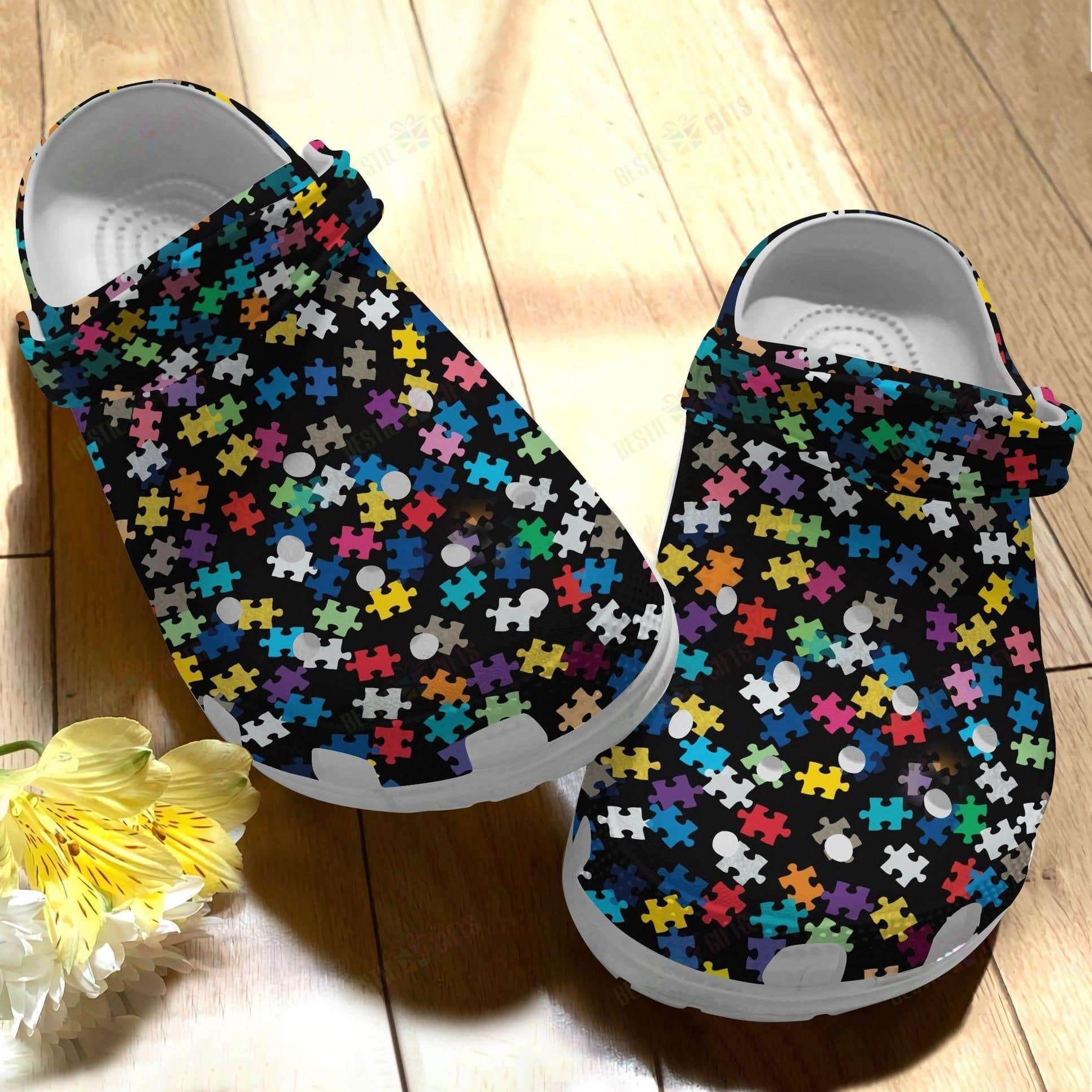 Autism Awareness Crocs Puzzle Pattern Crocband Clog Shoes For Men Women