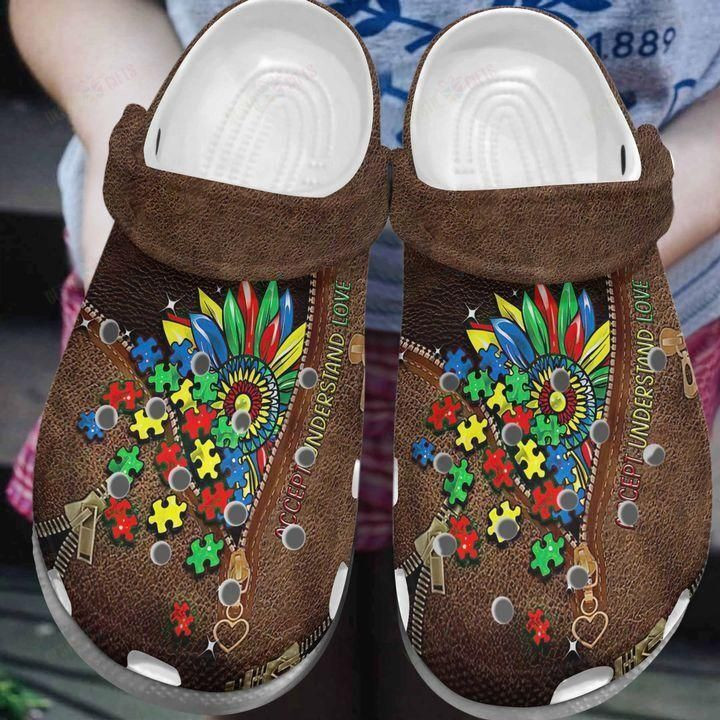 Autism Awareness Crocs Sunflower Accept Understand Love Crocband Clog Shoes For Men Women