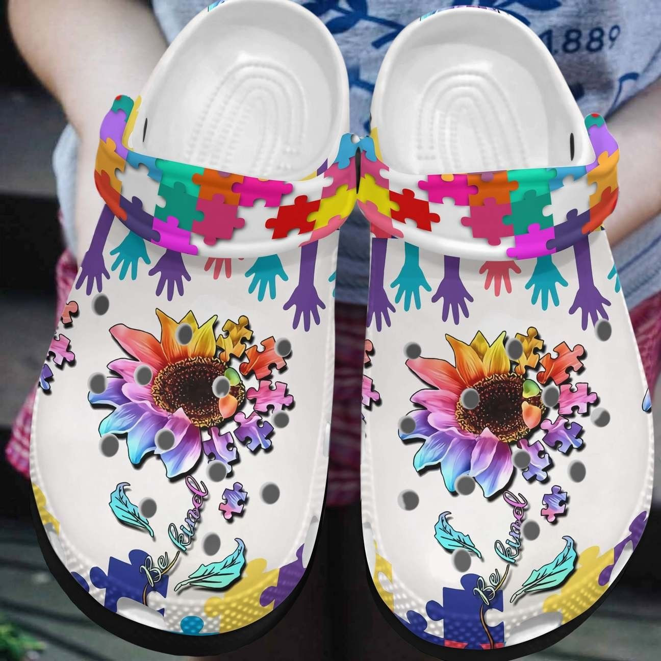 Autism Awareness Crocs Sunflower Be Kind Crocband Clog Shoes For Men Women