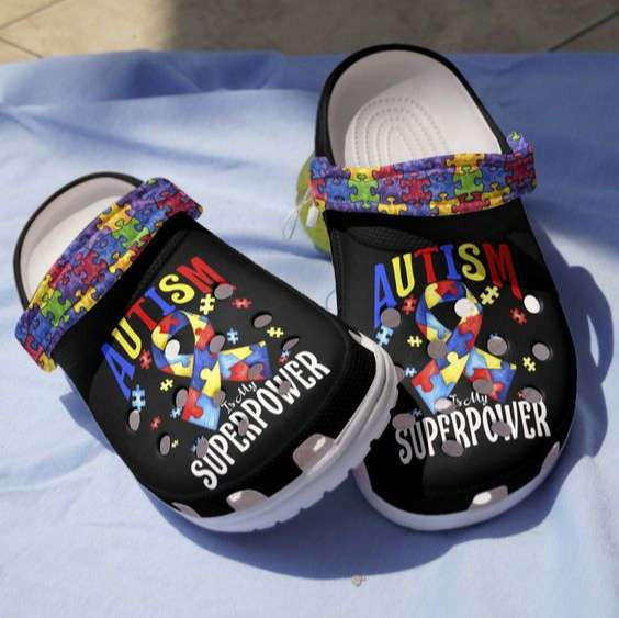Autism Awareness Day Autism Is My Superpower Ribbon Puzzle Pieces Crocs Crocband Clog Shoes