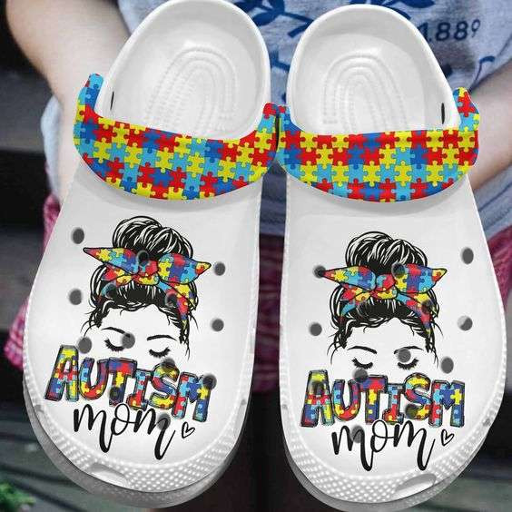 Autism Awareness Day Autism Mom Puzzle Messy Bun Crocs Crocband Clog Shoes