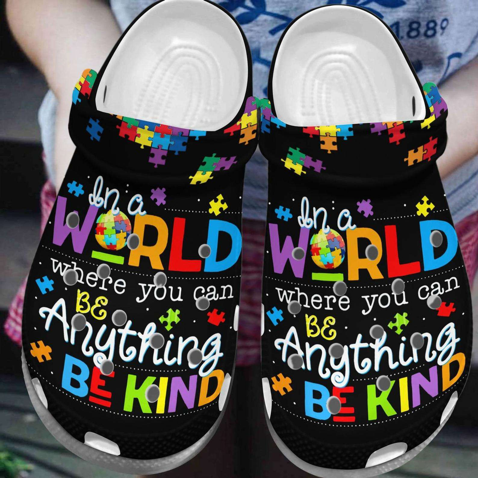 Autism Awareness Day Be Anything Be Kind Puzzle Piece Crocs Crocband Clog Shoes