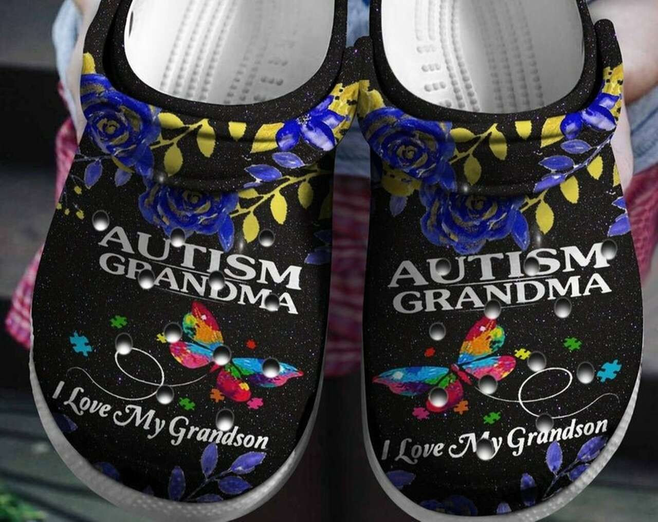 Autism Awareness Day Butterfly Autism Grandma I Love My Grandson Puzzle Pieces Crocs Crocband Clog Shoes