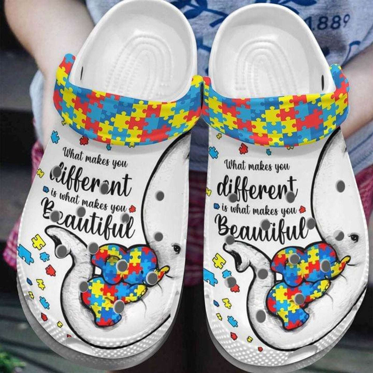 Autism Awareness Day Elephant Mom And Her Baby Different Makes You Beautiful Puzzle Piece Crocs Crocband Clog Shoes