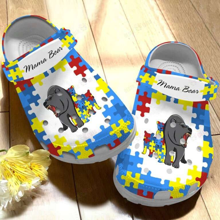 Autism Awareness Day Mama Bear Puzzle Pieces Mothers Day Crocs Crocband Clog Shoes