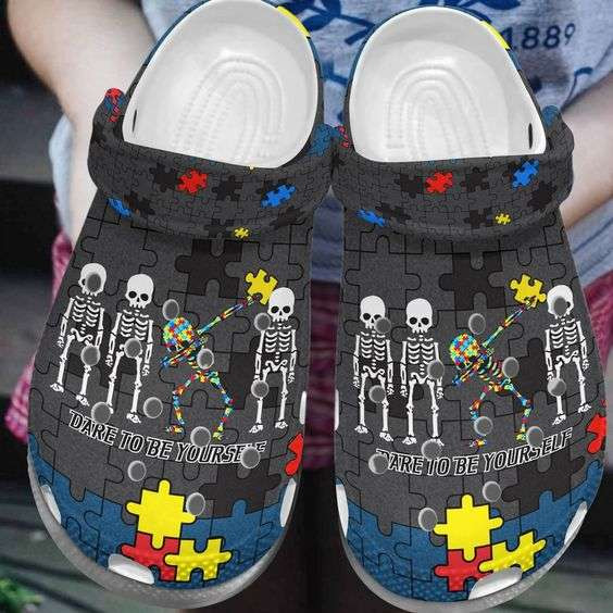 Autism Awareness Day Skeleton Dare To Be Yourself Autism Puzzle Pieces Crocs Crocband Clog Shoes