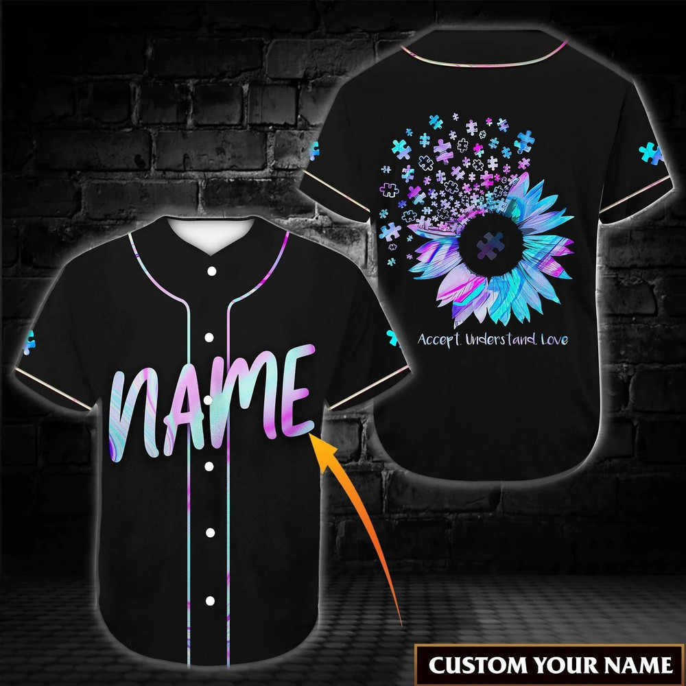 Autism Flower Custom Name Baseball Jersey, Unisex Jersey Shirt for Men Women