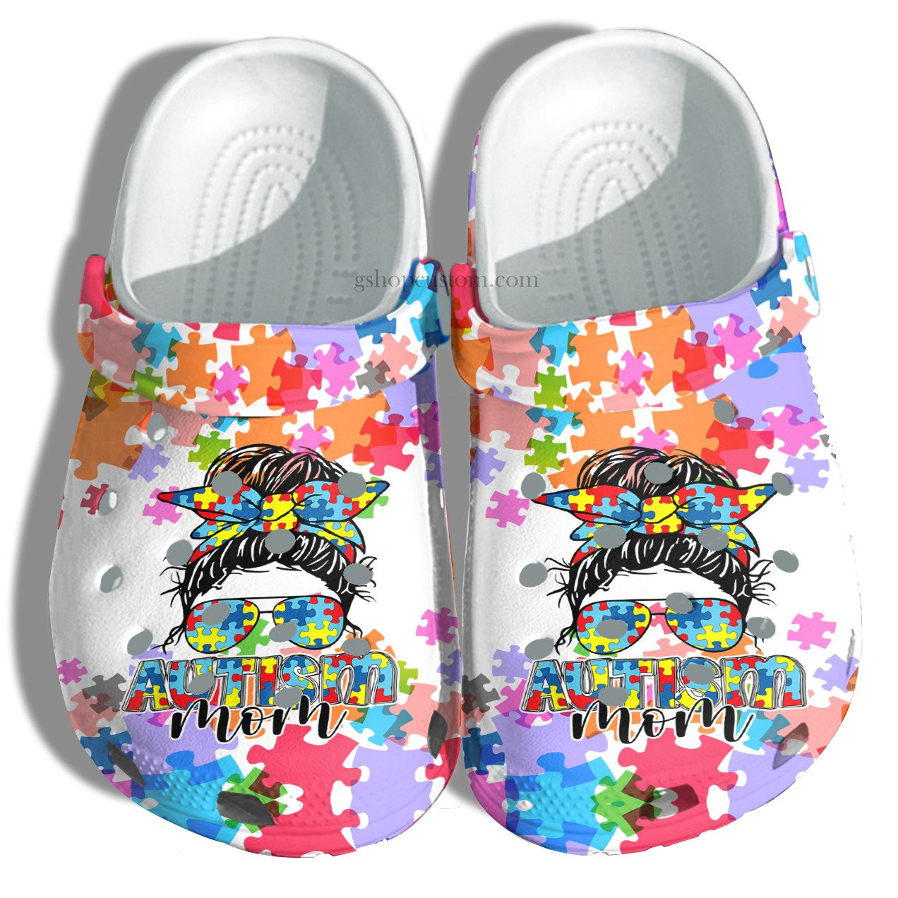Autism Mom Puzzel Rainbow Crocs Shoes - Customize Autism Awareness Shoes Croc Clogs Gift Mother Day