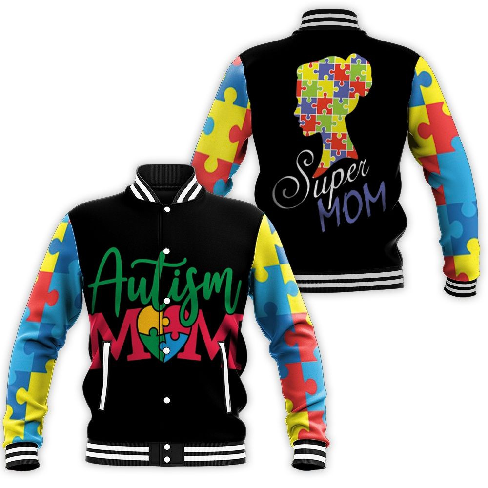 Autism Mom Super Mom Baseball Jacket for Men Women