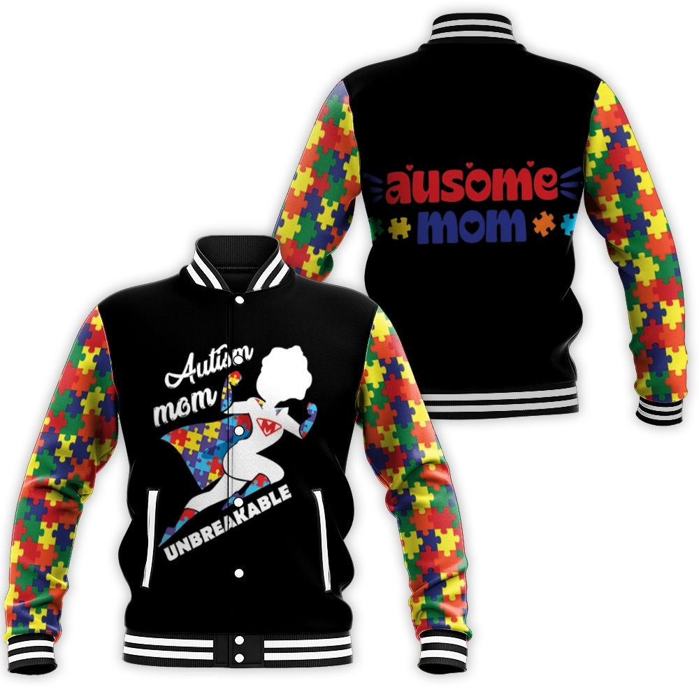 Autism Mom Unbreakable Superhero Autism Support Day Baseball Jacket for Men Women