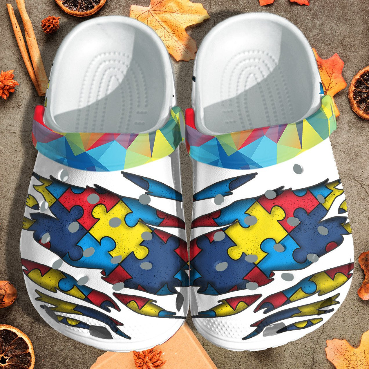 Autism Puzzel Tear Style Crocs Shoes Vintage - Autism Awareness White Shoes Croc Clogs Gifts For Son