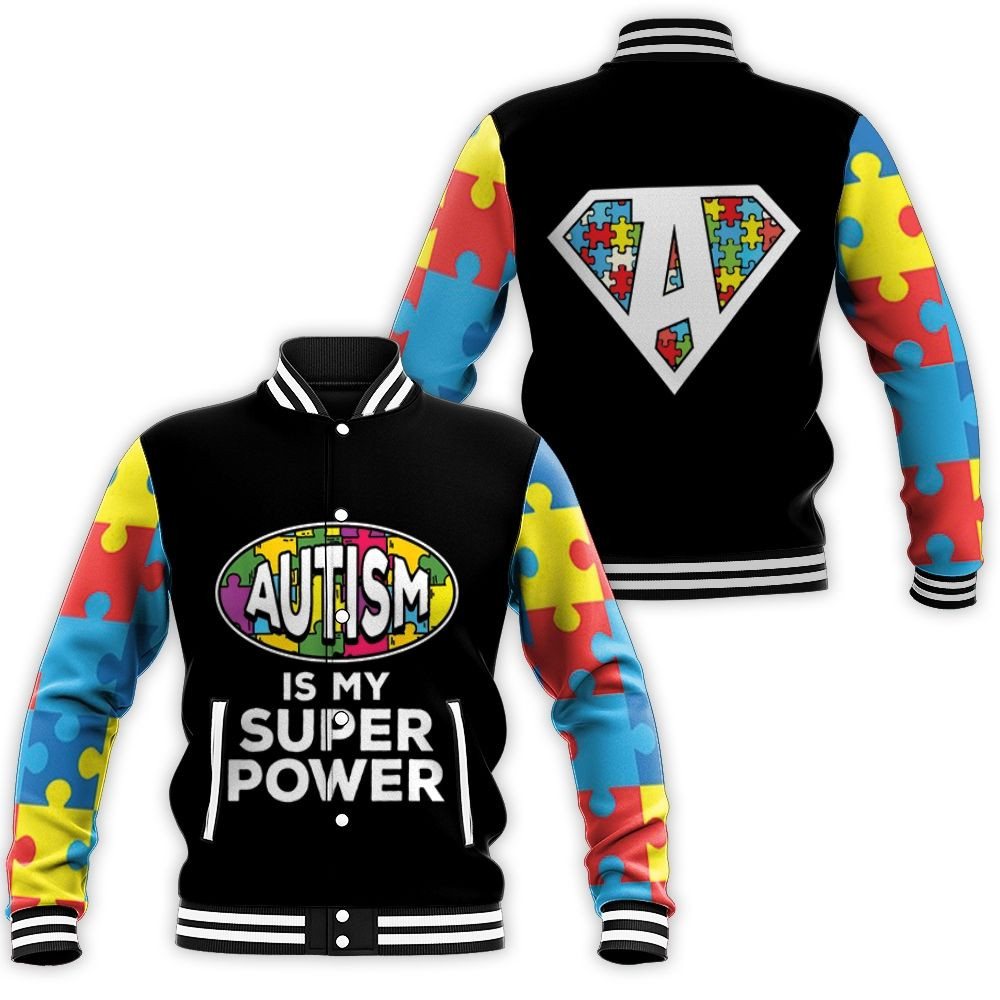 Autism Support Superhero Baseball Jacket for Men Women