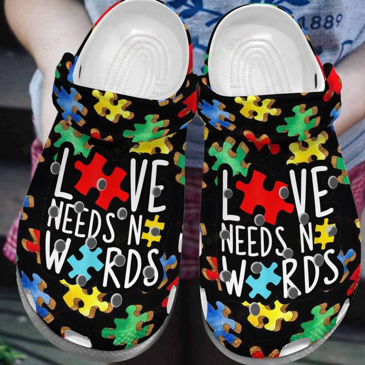 Autism White Sole Love Needs No Words Crocs Classic Clogs Shoes