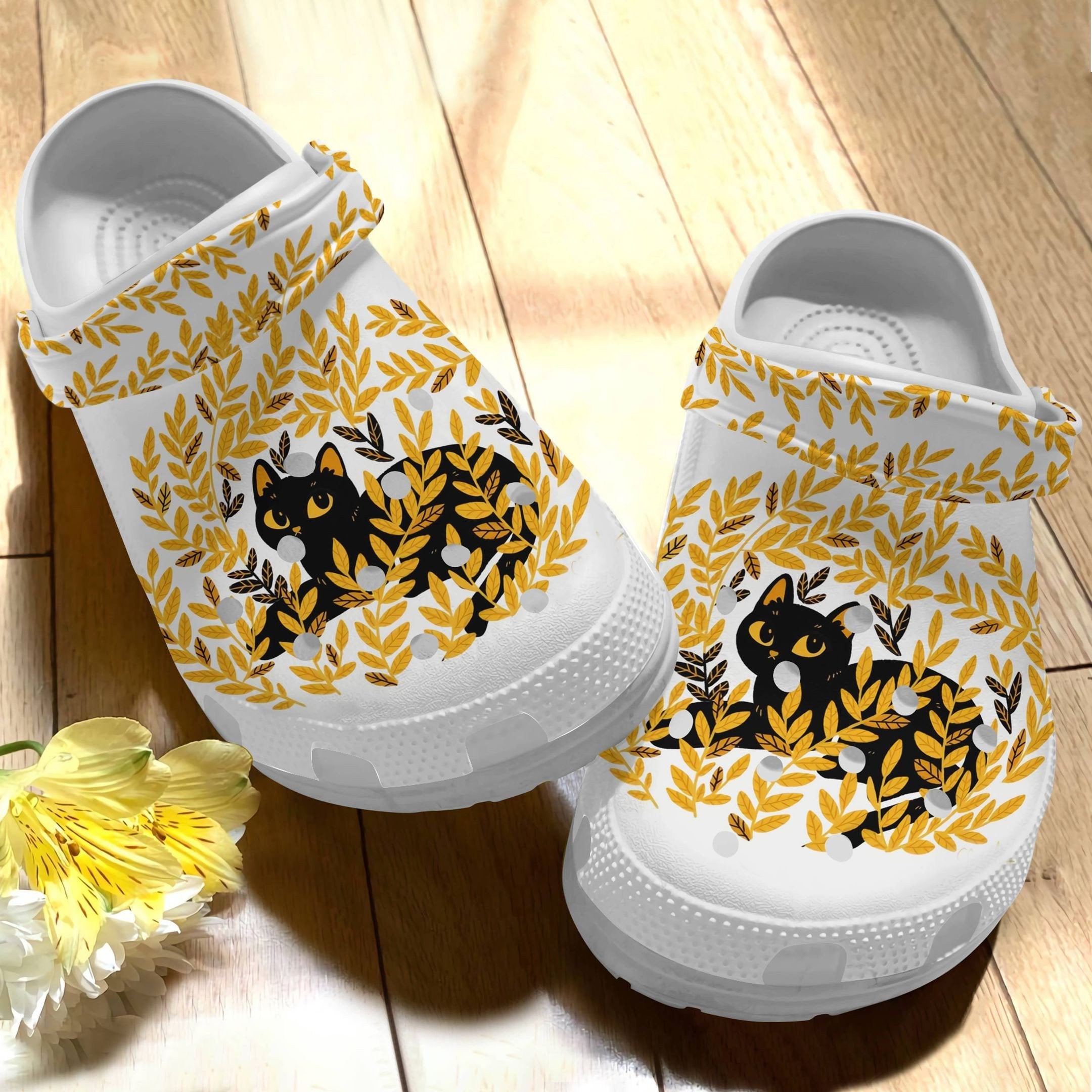 Autumn Black Cat Among The Weeds Shoes - Funny Animal Crocs Clog Birthday Gift