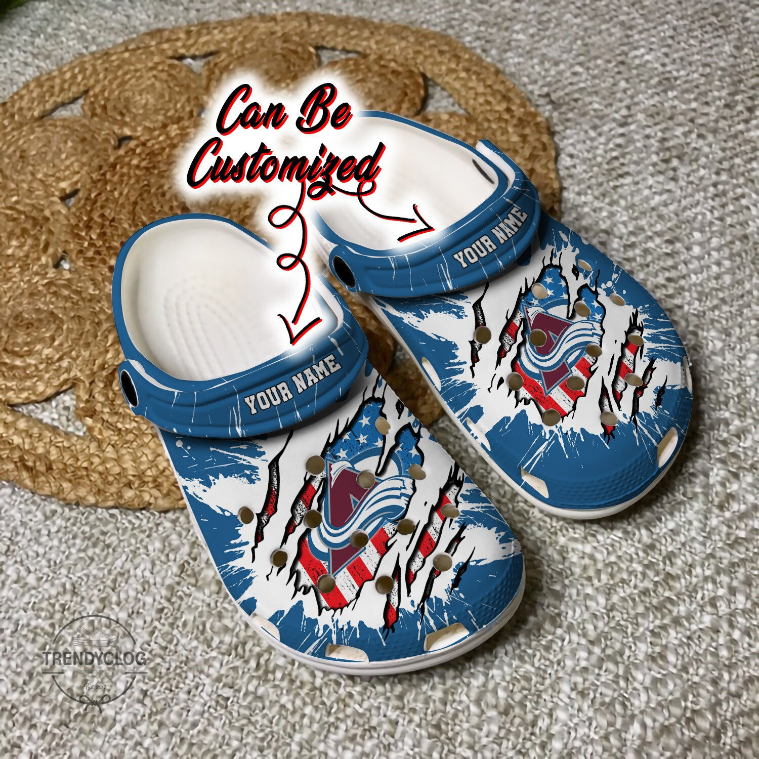 Avalanche Crocs Personalized CAvalanche Hockey Ripped American Flag Clog Shoes