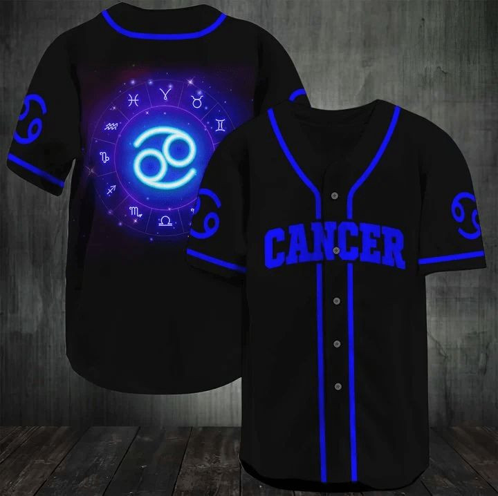 Awesome Cancer Zodiac Black Blue Personalized 3d Baseball Jersey, Unisex Jersey Shirt for Men Women