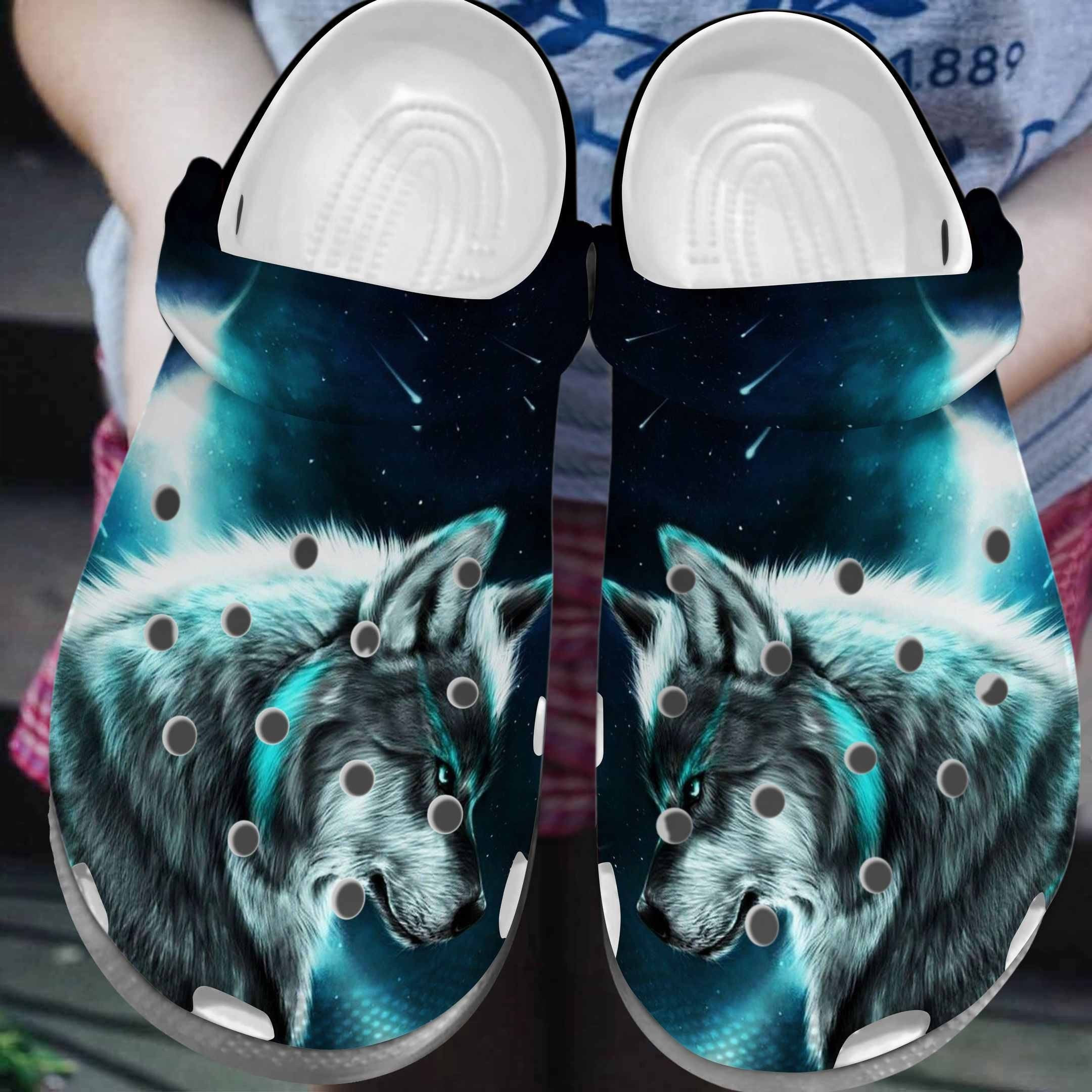 Awesome Cool Wolf Crocs Shoes Clogs – Wolf Night Custom Shoe Birthday Gifts For Men Son Cousin Father