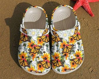 Awesome Monarch Butterfly On Daisy Crocs Crocband Clog Clog Comfortable For Mens And Womens Classic Clog Water Shoes Comfortable