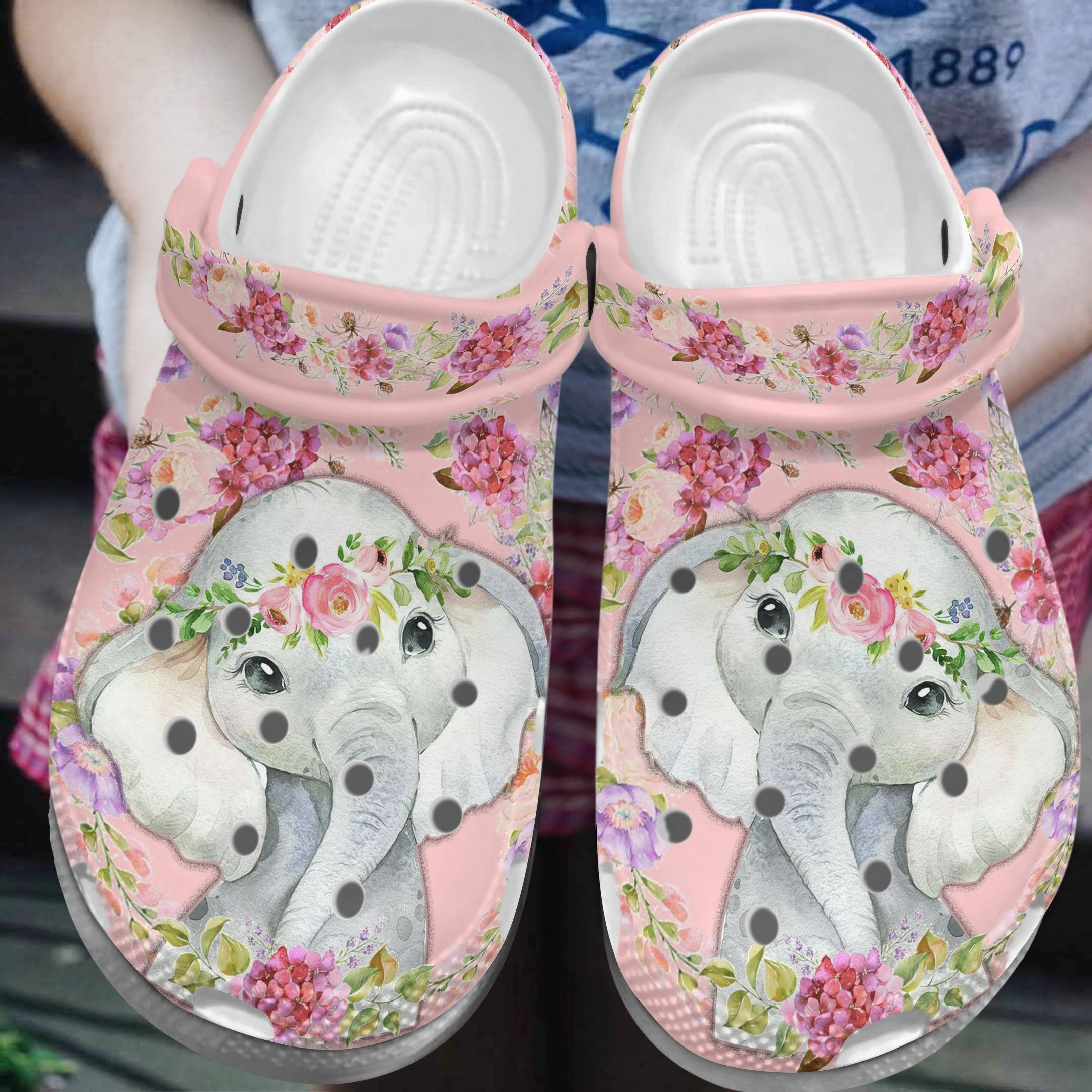 Baby Cute Elephant Shoes - Beautiful Wreath Crocs Clog Birthday Gift