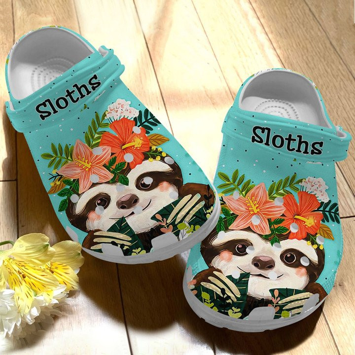Baby Sloth With Flower Crown Shoes Baby Animal Crocs Clog Gift For Birthday