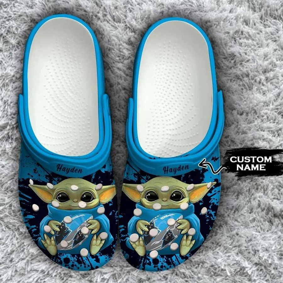 Baby Yoda Carolina Panthers Custom Name Crocs Crocband Clog