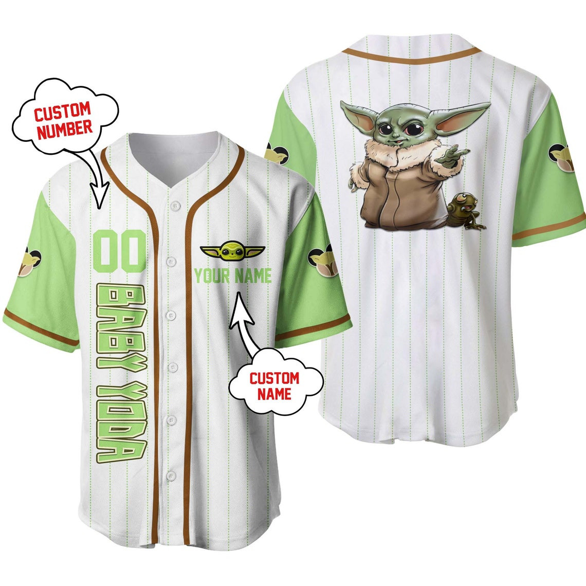 Baby Yoda Disney Unisex Cartoon Custom Baseball Jersey Personalized Shirt Kid Youth Men Women