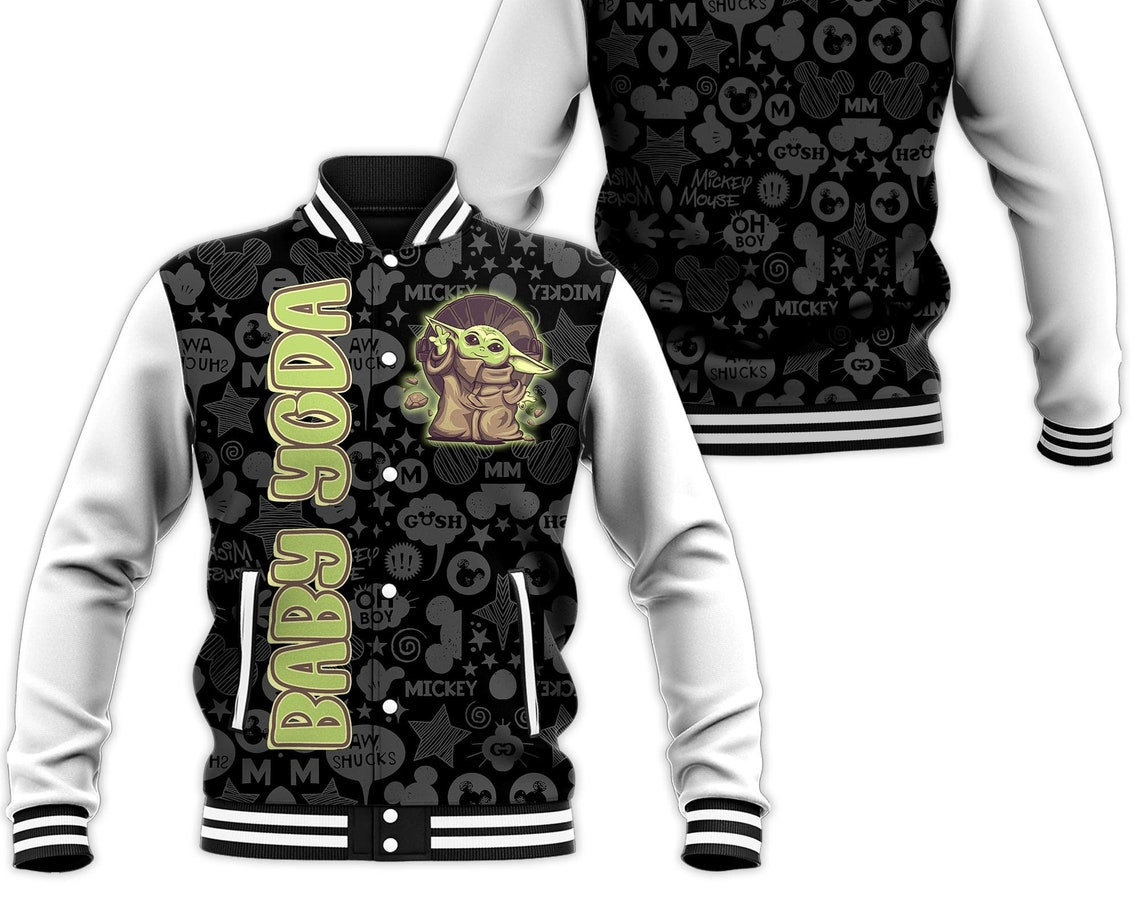 Baby Yoda Green Disney Cartoon Personalized Baseball Jacket for Men Women