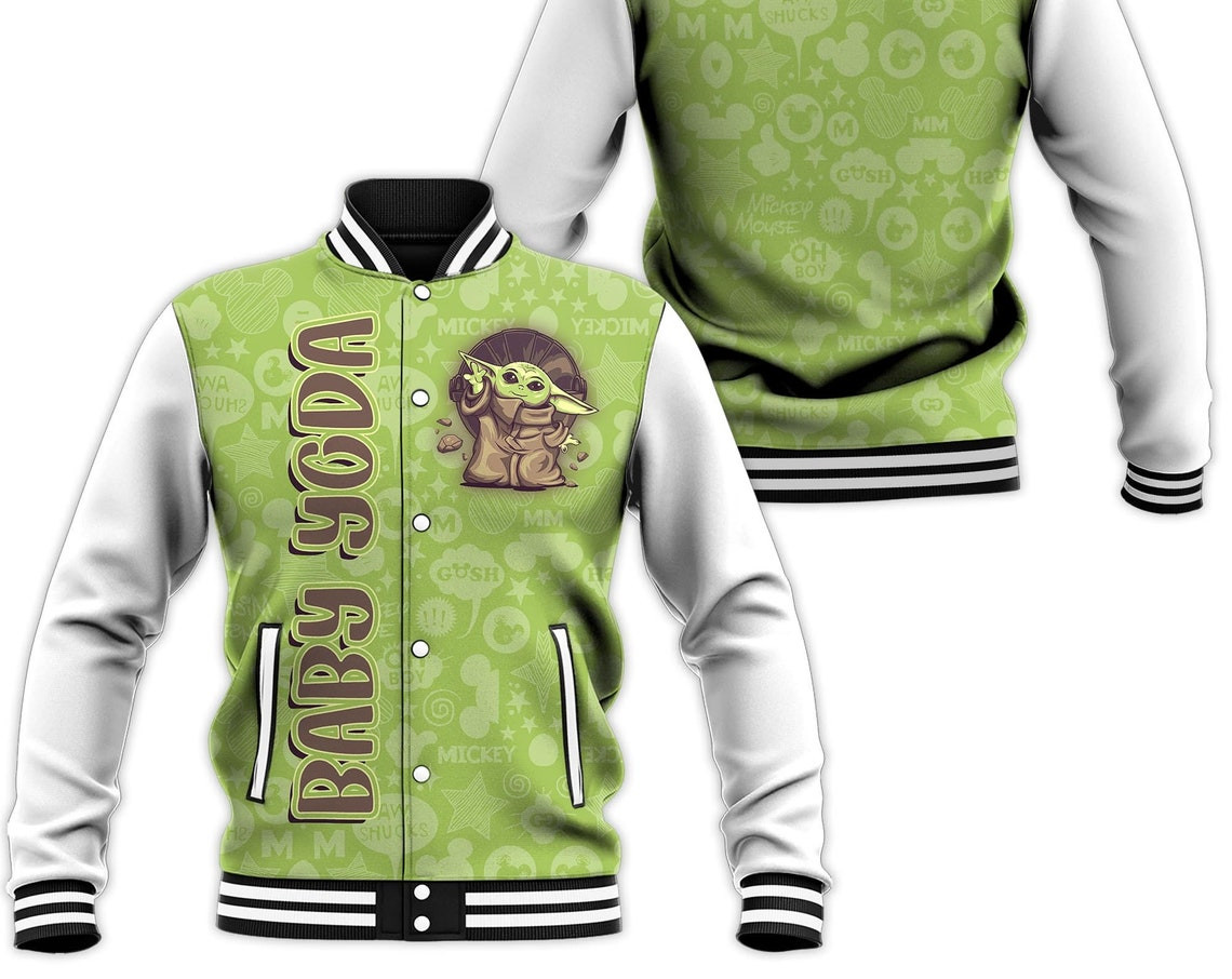 Baby Yoda Green Pattern Disney Cartoon Personalized Baseball Jacket for Men Women