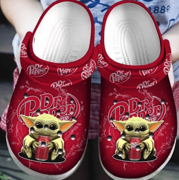 Baby Yoda Loves Dr Pepper Red Clogs Shoes