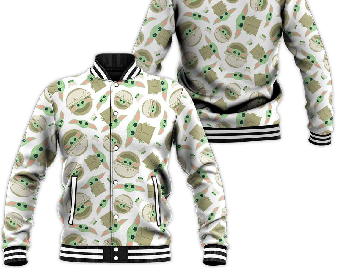 Baby Yoda Pattern Disney Cartoon Personalized Baseball Jacket for Men Women