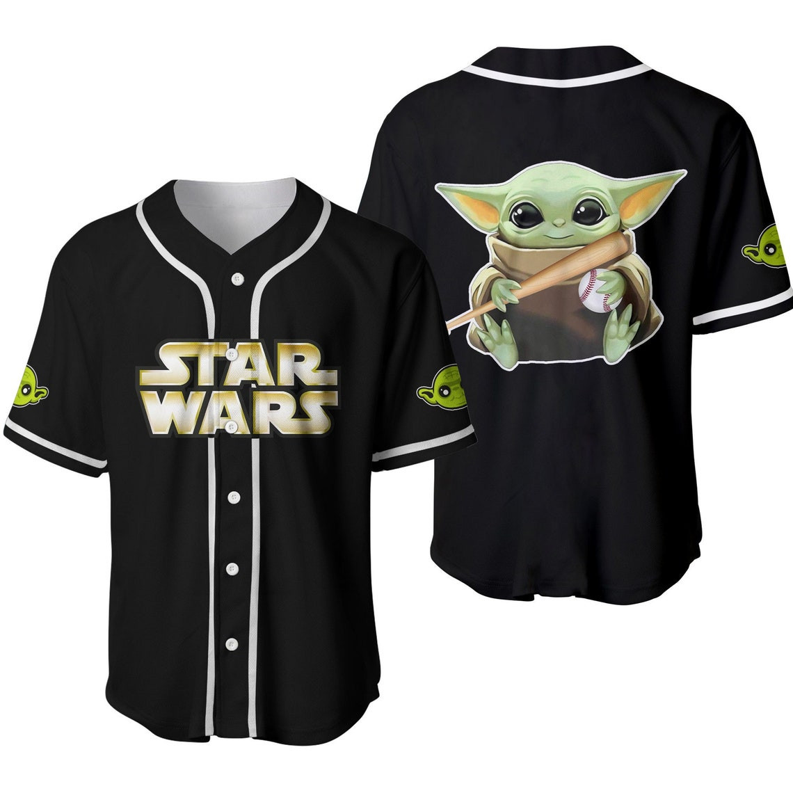 Baby Yoda Star Wars Green Black Disney Cartoons Graphics Unisex Casual Outfits Custom Baseball Jersey Personalized Shirt Men Women