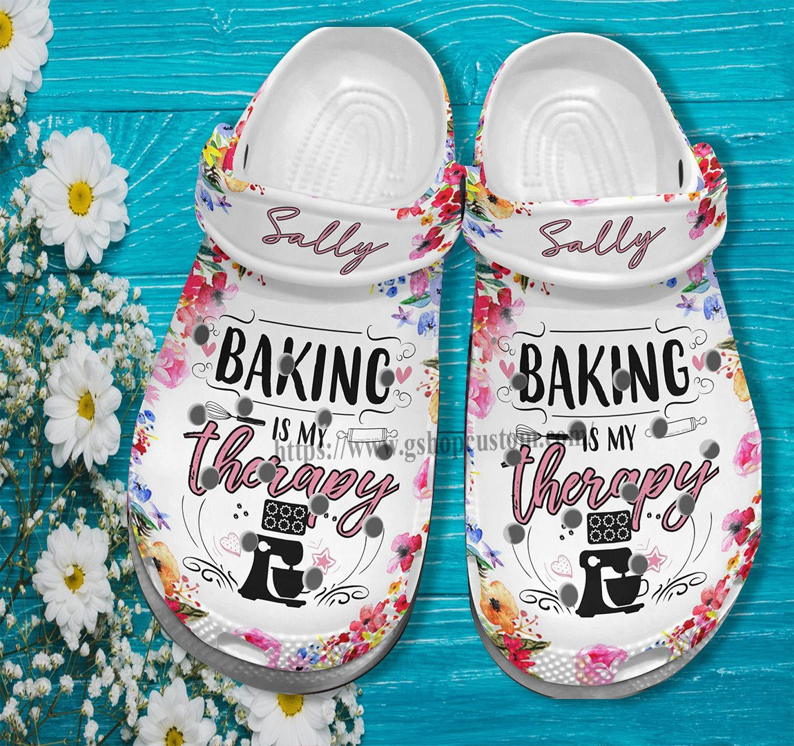 Baking Is My Therapy Flower Crocs Shoes Gift Chef Grandma- Kitchen Cake Baking Shoes Croc Clogs Mother Day Gift