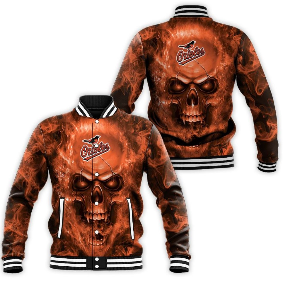 Baltimore Orioles Mlb Fans Skull Baseball Jacket for Men Women