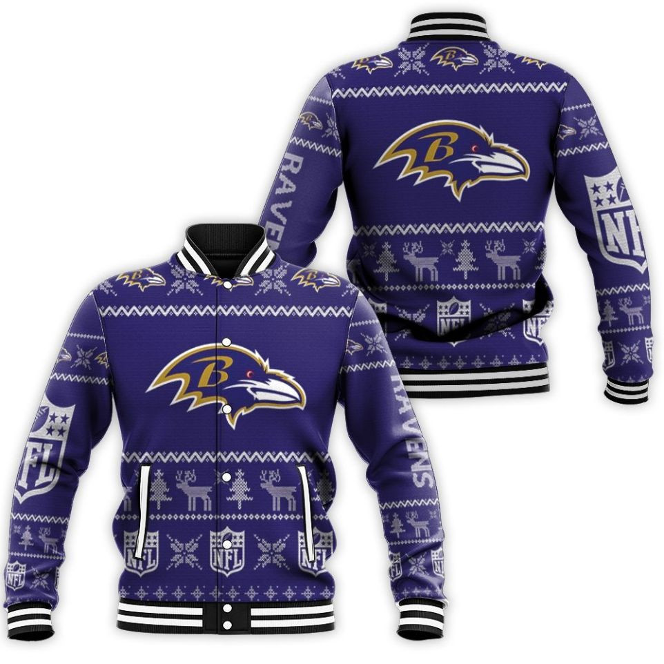 Baltimore Ravens Christmas 3d Baseball Jacket for Men Women