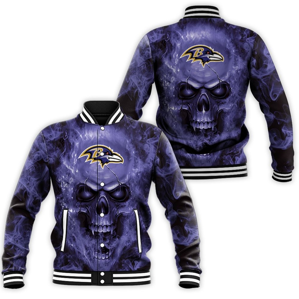 Baltimore Ravens Nfl Fans Skull Baseball Jacket for Men Women