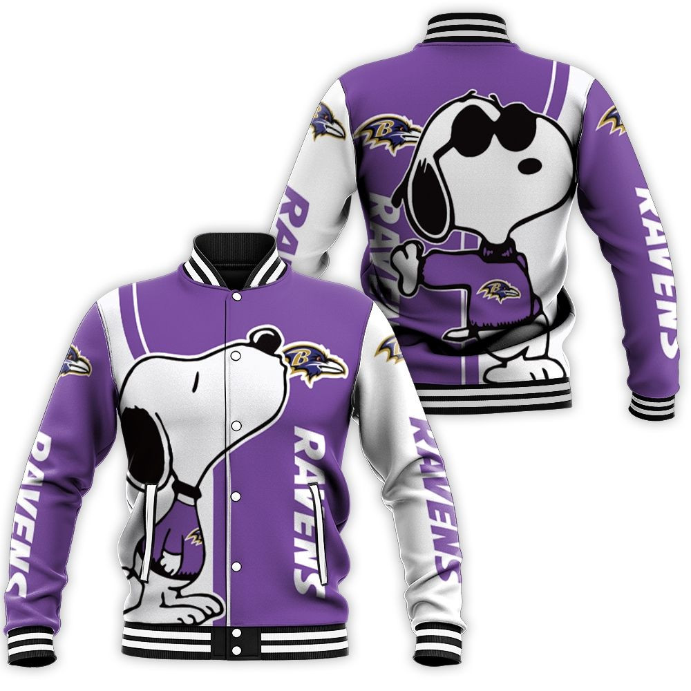 Baltimore Ravens Snoopy Lover 3d Printed Baseball Jacket for Men Women