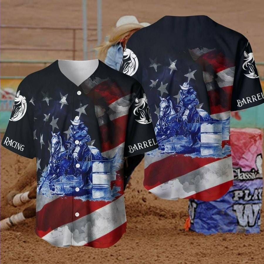 Barrel Racing American Flag Baseball Jersey