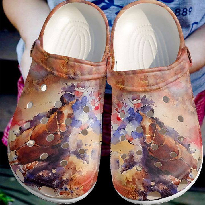 Barrel Racing Watercolor Rider Crocs Classic Clogs Shoes