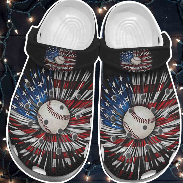 Baseball Ball Daisy Usa Flag Crocs Shoes Clogs For Batter Girl - 4Th Of July Usa Flag Custom Crocs Shoes Clogs