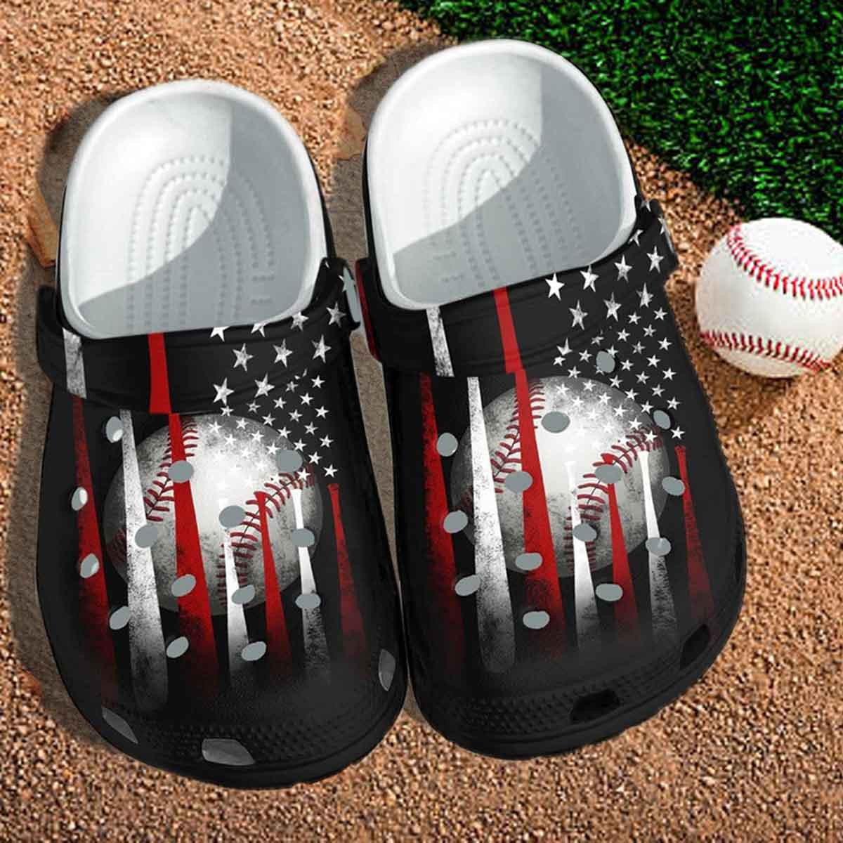 Baseball Bat America Flag Custom Crocs Shoes Clogs Gifts Shoes For Son Daughter - 4Th Of July Usa Flag Baseball Croc Shoes
