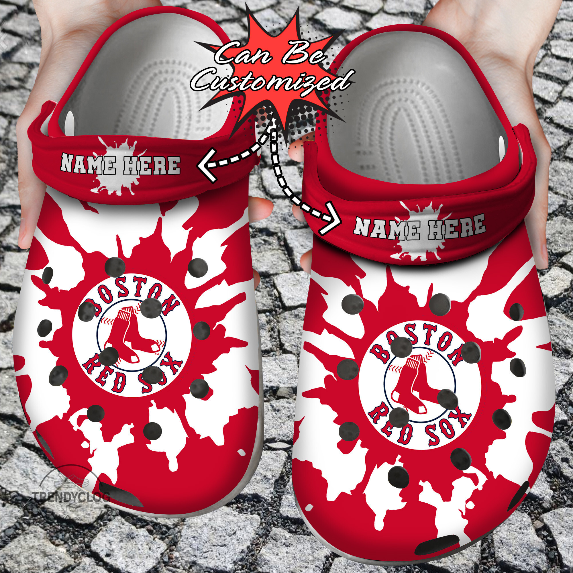 Baseball Crocs Personalized BRed Sox Color Splash Clog Shoes