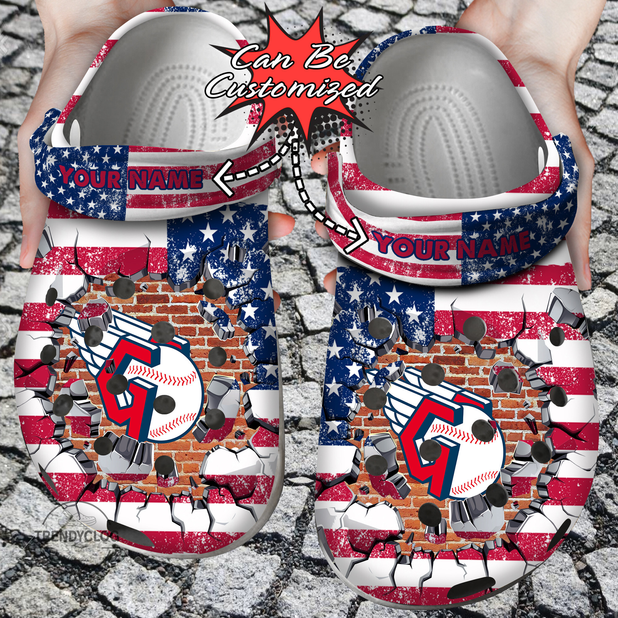 Baseball Crocs Personalized CGuardians American Flag Breaking Wall Clog Shoes