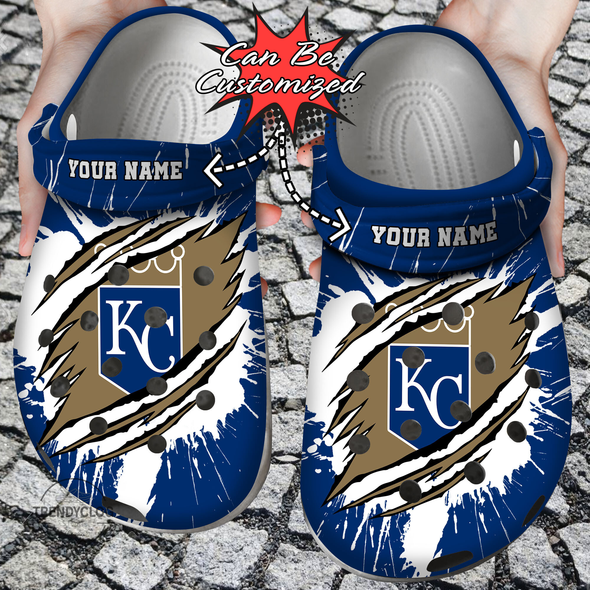 Baseball Crocs Personalized KC-Royals Ripped Claw Clog Shoes