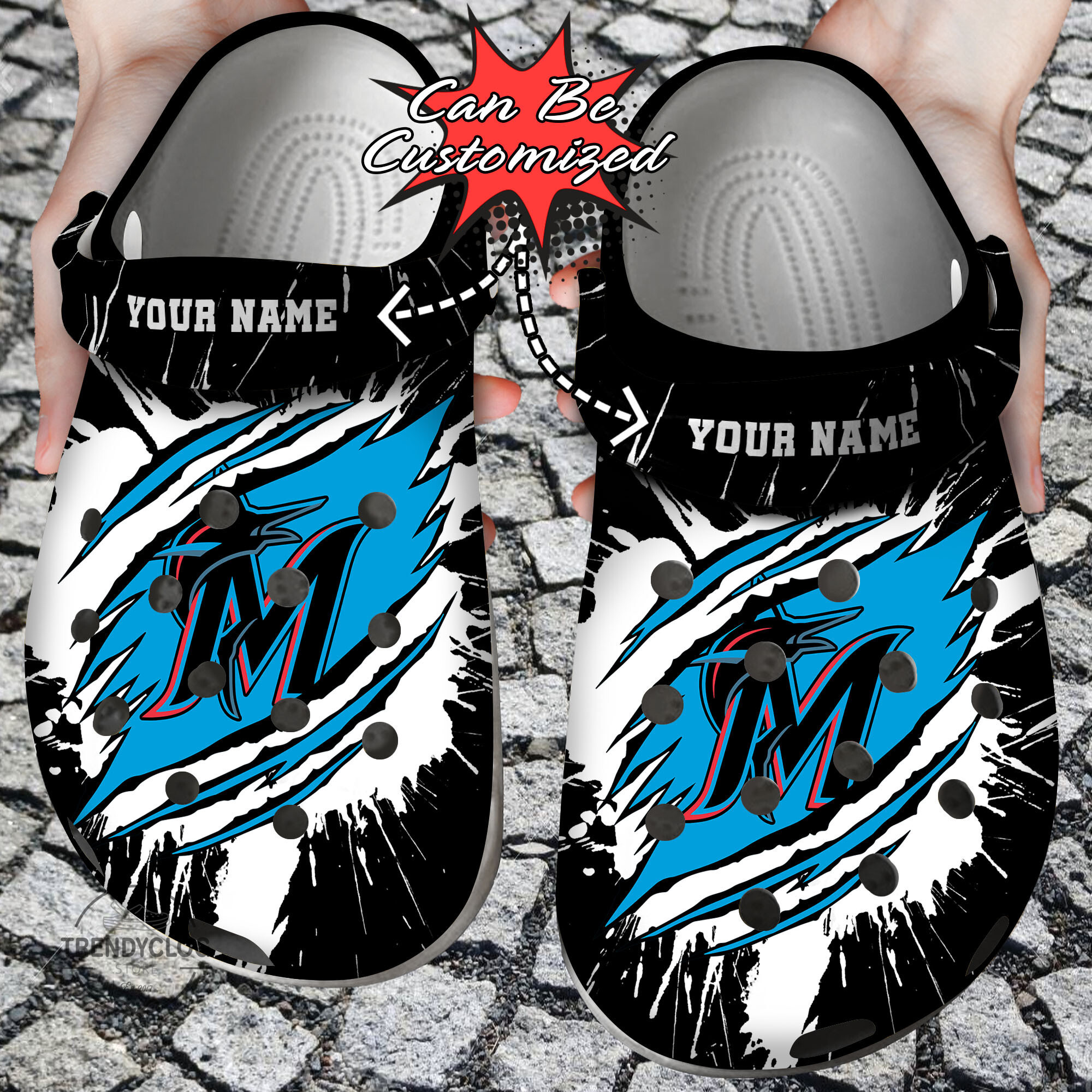 Baseball Crocs Personalized MMarlins Ripped Claw Clog Shoes