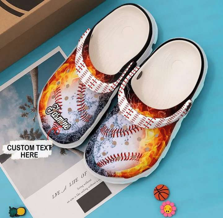 Baseball Fire Gift For Fan Classic Water Rubber Crocs Clog Shoes Comfy Footwear