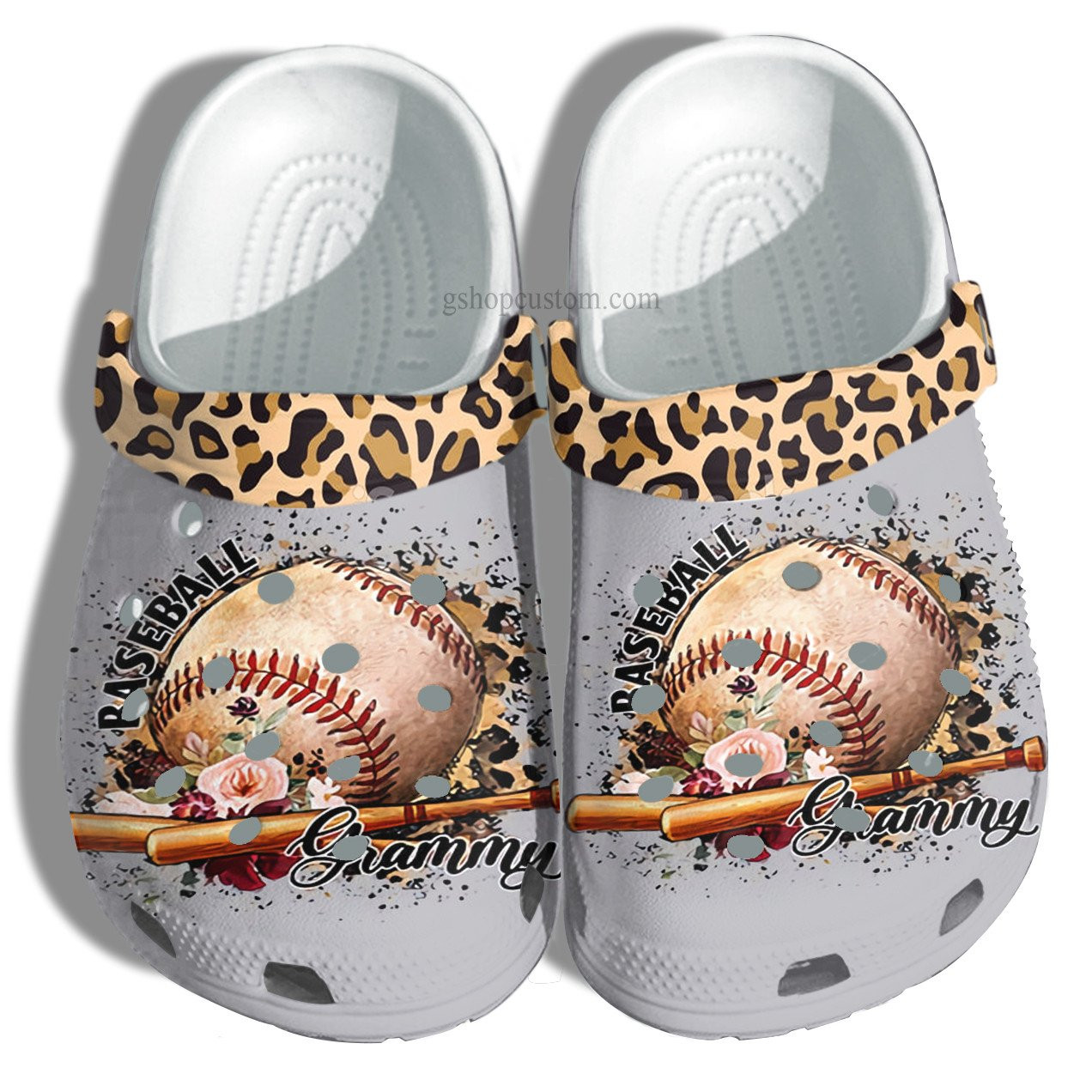Baseball Grammy Leopard Skin Flower Crocs Shoes For Mother Day - Baseball Grandma Shoes Croc Clogs Customize Name