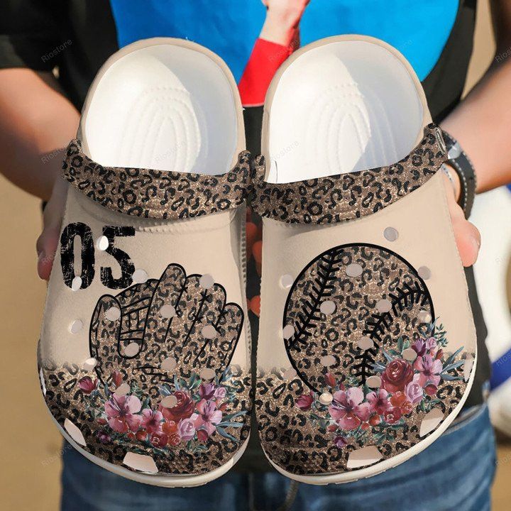 Baseball Leopard Girl Gloves Flower Shoes Crocs Clog For Batter Girl