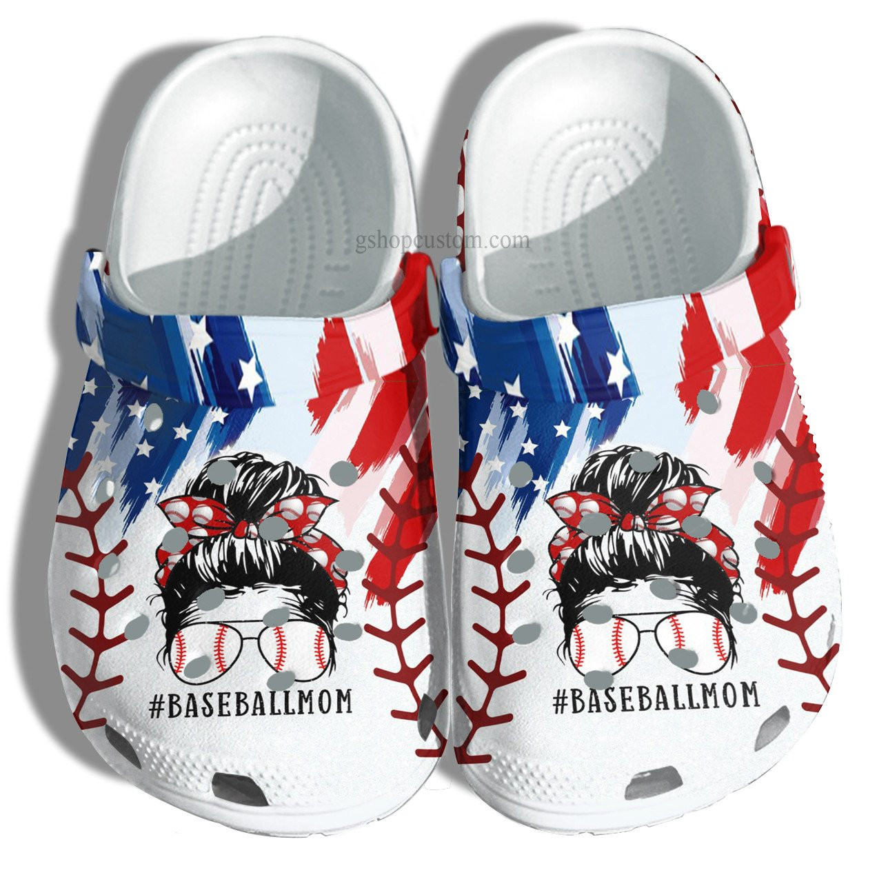 Baseball Mom America Flag Croc Shoes Gift Grandma- Baseball Line Women Cool Glasses Crocs Shoes Gift Mother Day